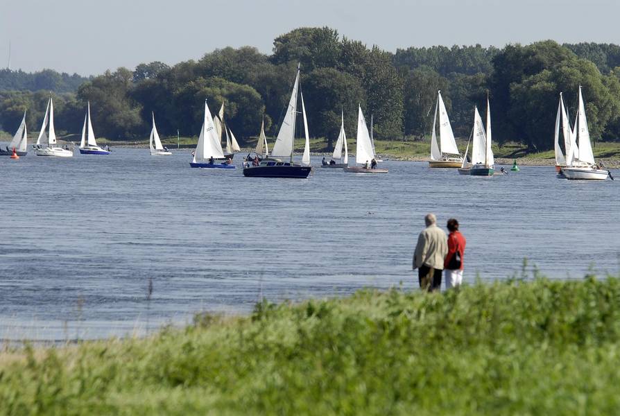 Blick auf Segelboote auf der Elbe © Heiko Rebsch